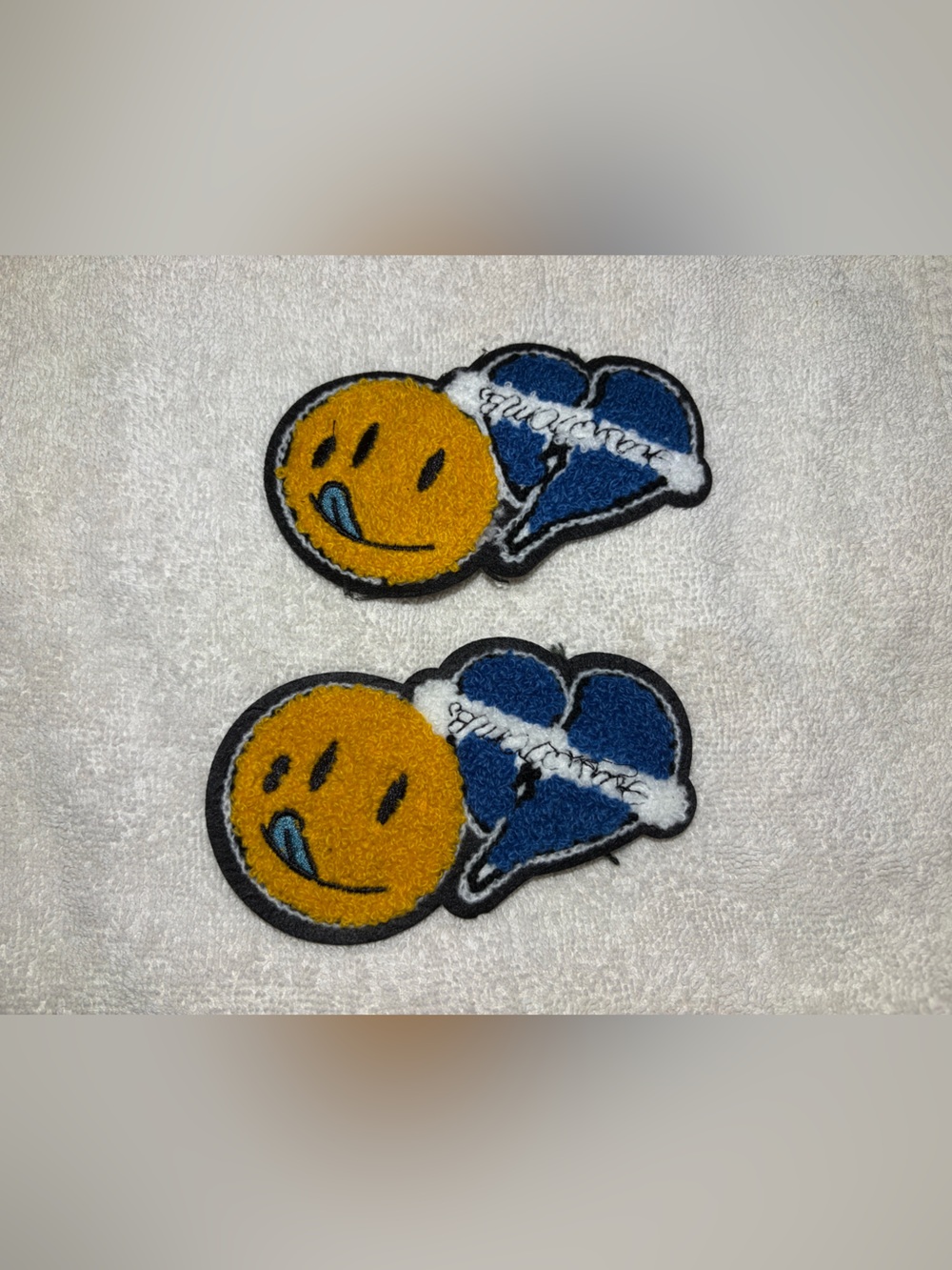 Smiley Face Blue Heart Knit Iron on Patches